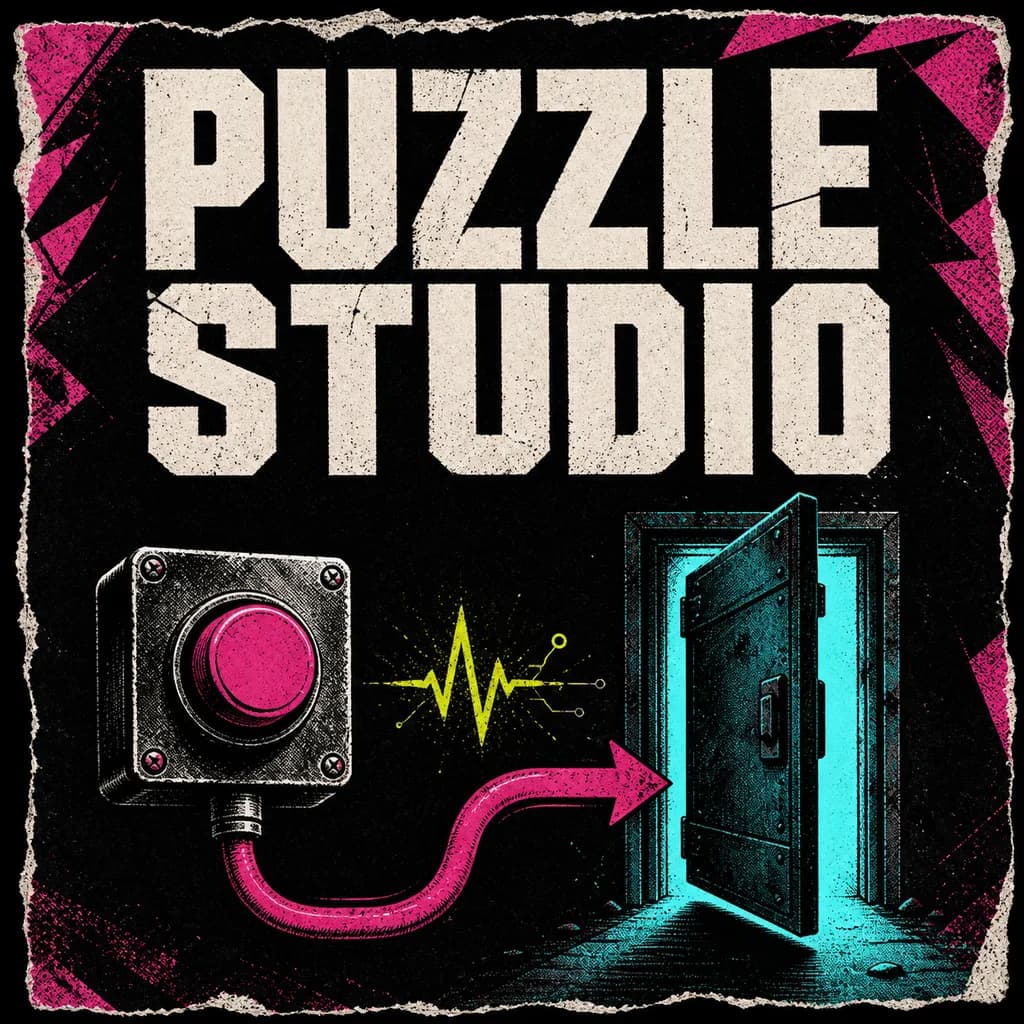 Cover Puzzle Studio montrant un déclencheur relié à une porte qui s’ouvre