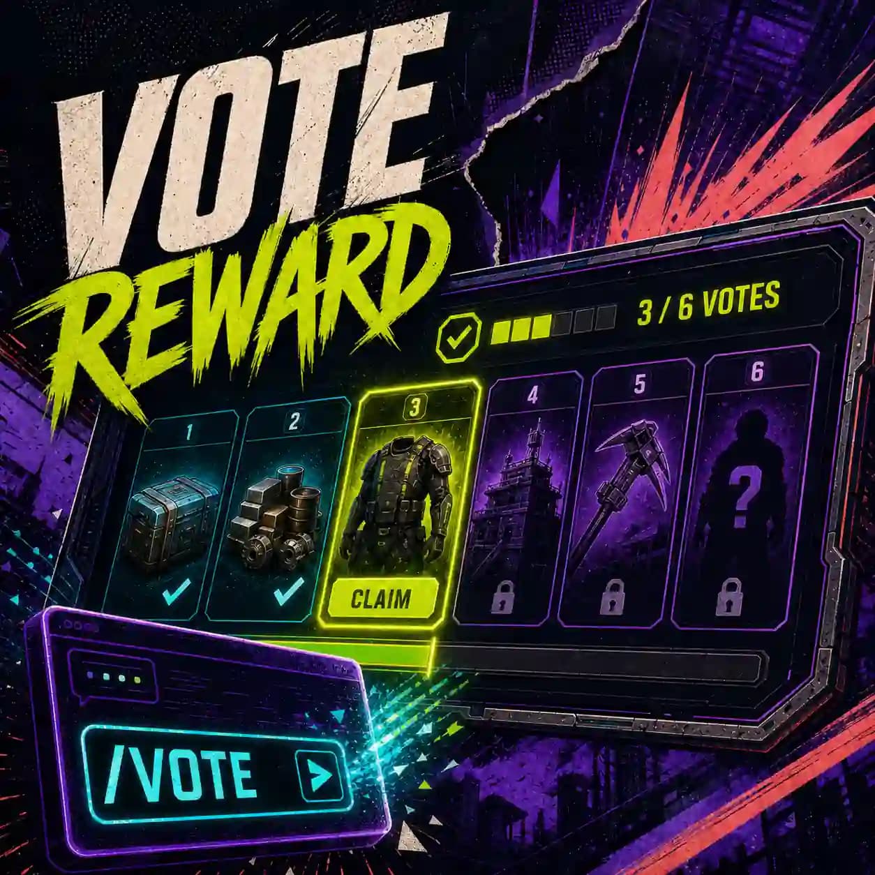 Cover Vote Reward montrant des votes alimentant un catalogue de récompenses