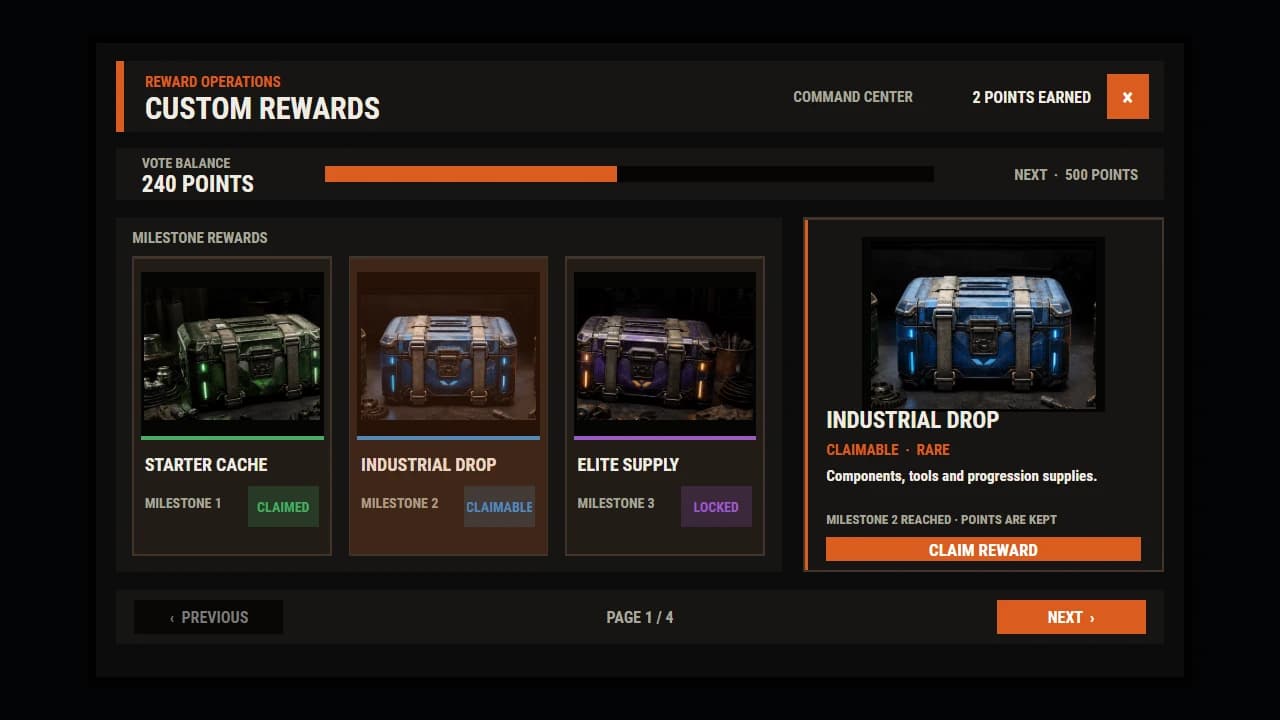 Custom Rewards Command Center CUI template preview, with catalogue and navigation.