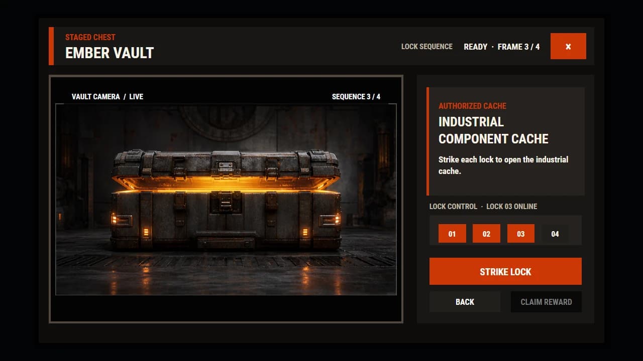 Custom Rewards Interactive chest CUI template preview, with image and buttons.