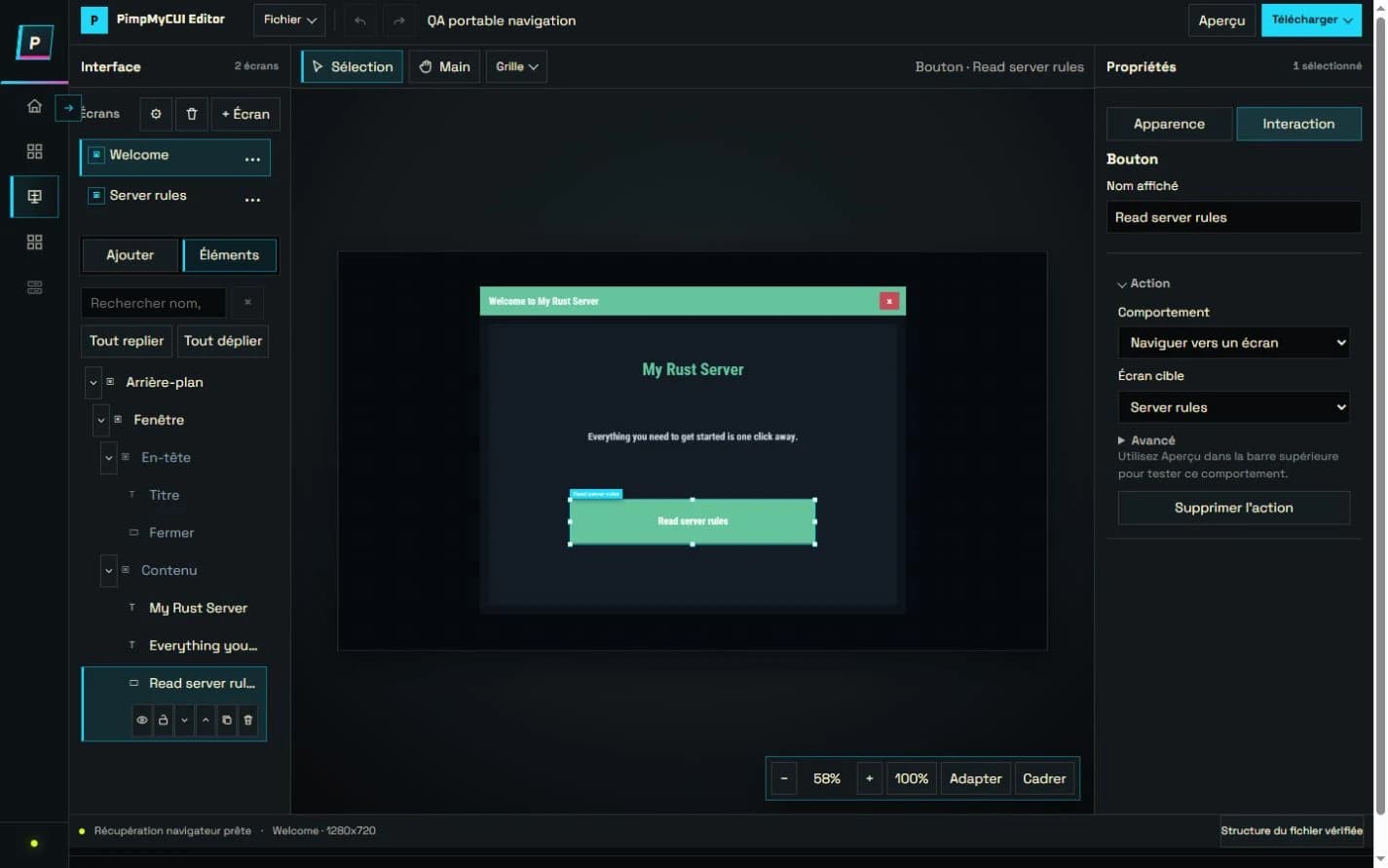 Espace de travail PimpMyCUI Editor
