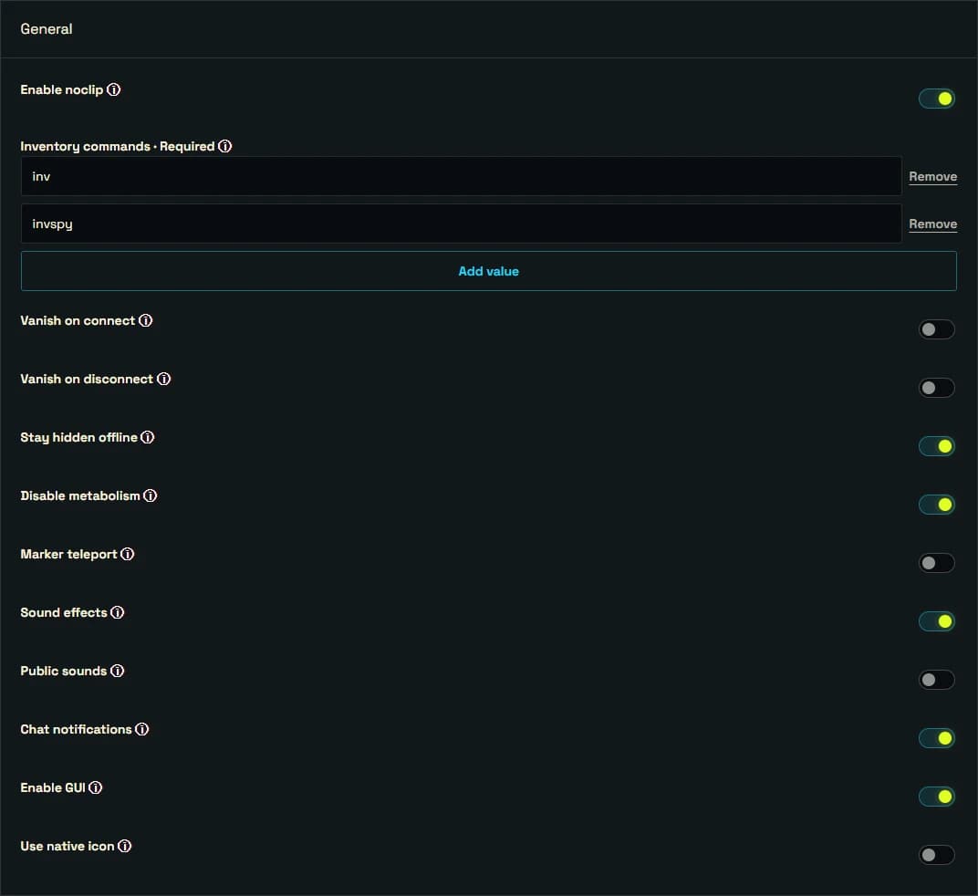 Vanish settings in PimpMyRust’s configurator